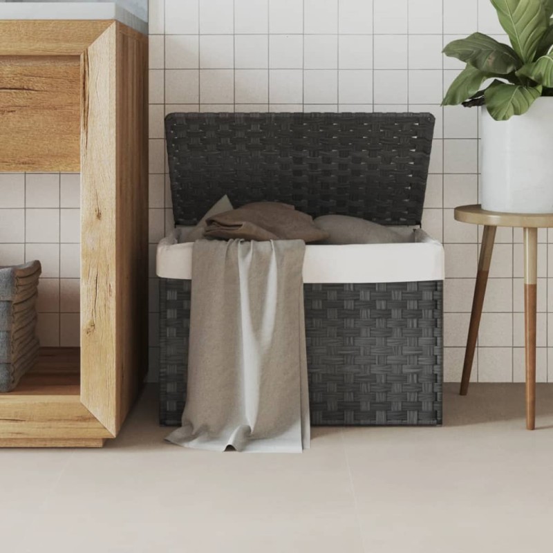 vidaXL Cesto de ropa sucia con tapa ratán sintético gris 55,5x35x34 cm vidaXL Cesto de ropa sucia con tapa ratán sintético gris 55,5x35x34 cm