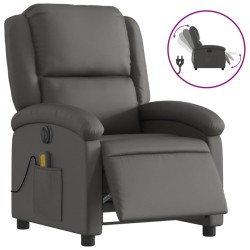 vidaXL Sillón reclinable eléctrico de cuero auténtico gris