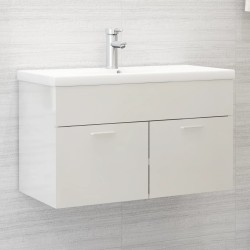 vidaXL Armario para lavabo contrachapada blanco brillo 80x38,5x46 cm