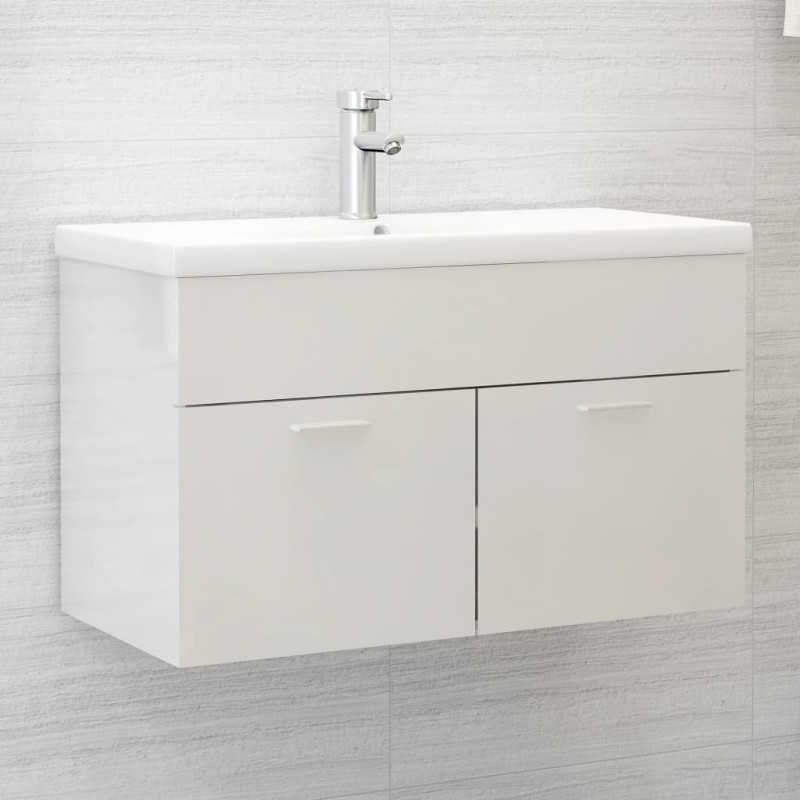 vidaXL Armario para lavabo contrachapada blanco brillo 80x38,5x46 cm vidaXL Armario para lavabo contrachapada blanco brillo 80x38,5x46 cm