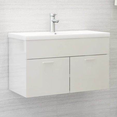 vidaXL Armario para lavabo contrachapada blanco brillo 80x38,5x46 cm