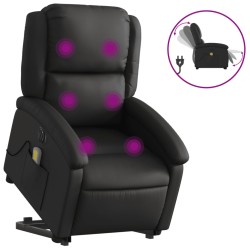 vidaXL Sillón de masaje elevable eléctrico cuero auténtico negro