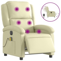 vidaXL Sillón reclinable de masaje eléctrico cuero auténtico crema