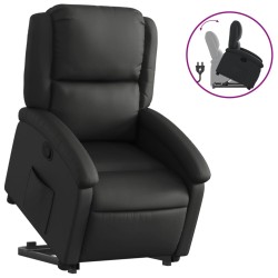 vidaXL Sillón reclinable elevable cuero auténtico negro