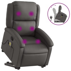 vidaXL Sillón reclinable de masaje elevable cuero auténtico gris