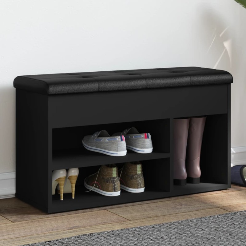 vidaXL Banco zapatero madera de ingeniería negro 82x32x45,5 cm