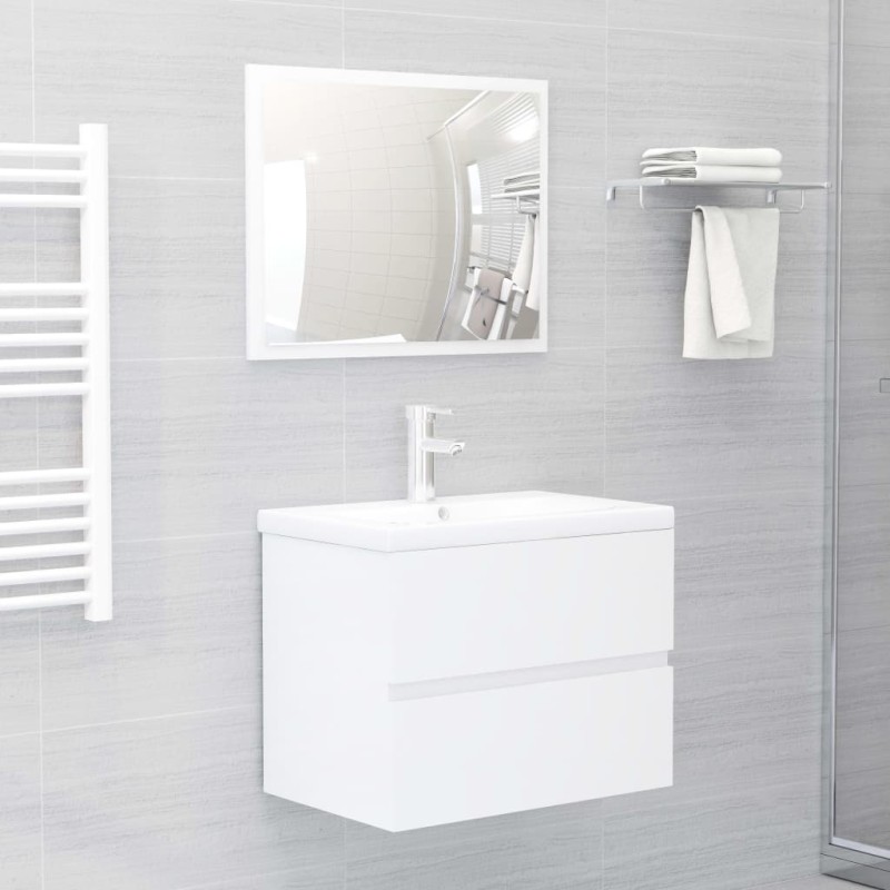 vidaXL Juego de muebles de baño madera de ingeniería blanco brillo vidaXL Juego de muebles de baño madera de ingeniería blanco brillo