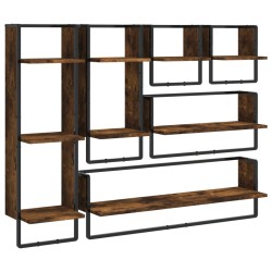 vidaXL Estantes pared barras 6 pzas madera de ingeniería roble ahumado