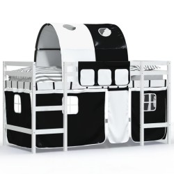 vidaXL Cama alta niños con túnel madera pino blanco negro 90x190 cm