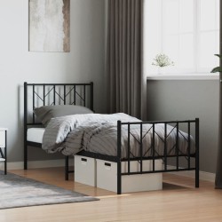 vidaXL Estructura de cama con cabecero y estribo metal negro 75x190 cm