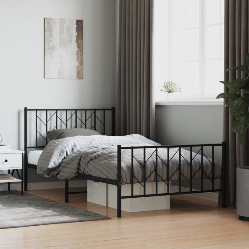 vidaXL Estructura de cama con cabecero y estribo metal negro 107x203cm