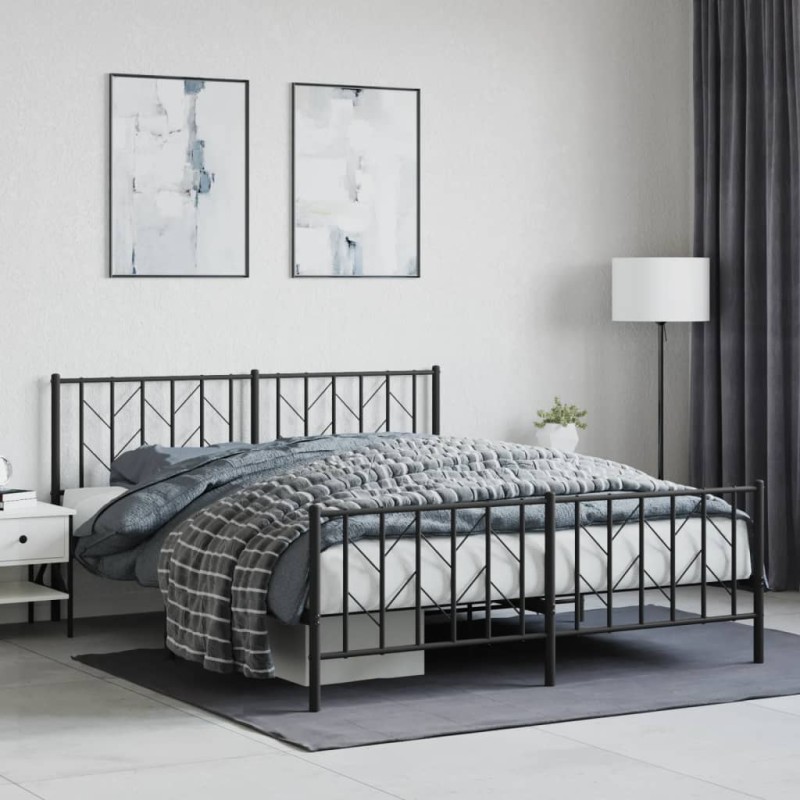 vidaXL Estructura de cama cabecero y pie de cama metal negro 160x200cm vidaXL Estructura de cama cabecero y pie de cama metal negro 160x200cm