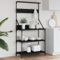 vidaXL Estantería cocina con ganchos 4 niveles madera ingeniería negro vidaXL Estantería cocina con ganchos 4 niveles madera ingeniería negro