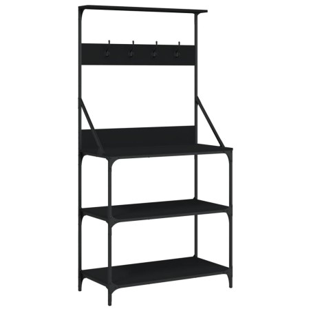 vidaXL Estantería cocina con ganchos 4 niveles madera ingeniería negro
