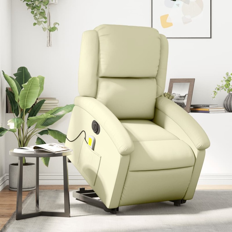 vidaXL Sillón reclinable masaje eléctrico de pie cuero auténtico crema vidaXL Sillón reclinable masaje eléctrico de pie cuero auténtico crema