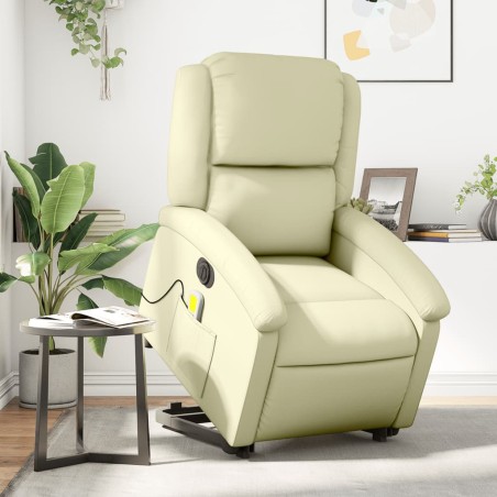 vidaXL Sillón reclinable masaje eléctrico de pie cuero auténtico crema