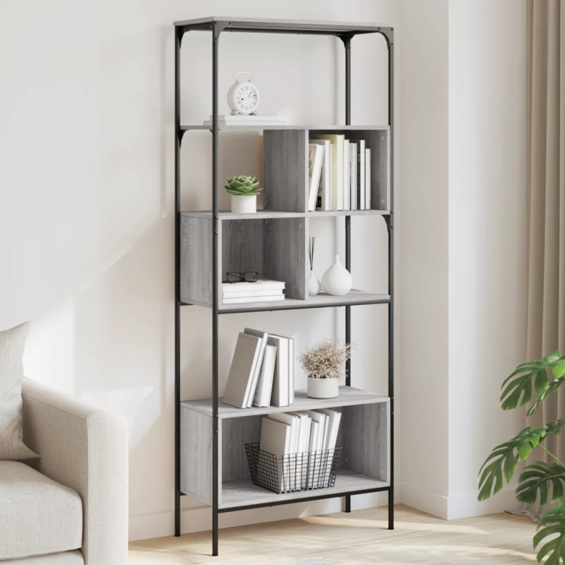 vidaXL Librería 5 estantes madera ingeniería gris Sonoma 76x33x188,5cm vidaXL Librería 5 estantes madera ingeniería gris Sonoma 76x33x188,5cm