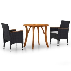 vidaXL Juego de comedor para jardín 3 piezas negro