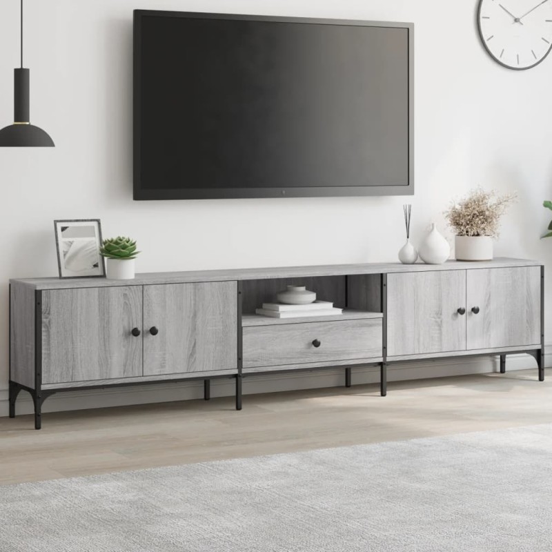 vidaXL Mueble de TV cajón madera ingeniería gris Sonoma 200x25x44 cm vidaXL Mueble de TV cajón madera ingeniería gris Sonoma 200x25x44 cm