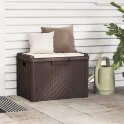 vidaXL Caja de almacenaje jardín con cojín de asiento PP marrón 125 L