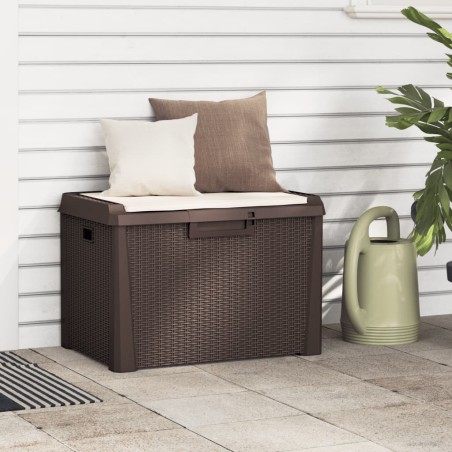 vidaXL Caja de almacenaje jardín con cojín de asiento PP marrón 125 L