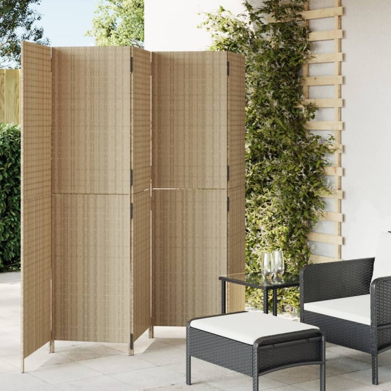 vidaXL Biombo de 5 paneles ratán sintético beige vidaXL Biombo de 5 paneles ratán sintético beige