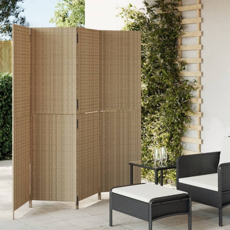 vidaXL Biombo de 4 paneles ratán sintético beige vidaXL Biombo de 4 paneles ratán sintético beige