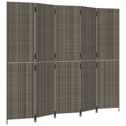 vidaXL Biombo de 5 paneles ratán sintético gris