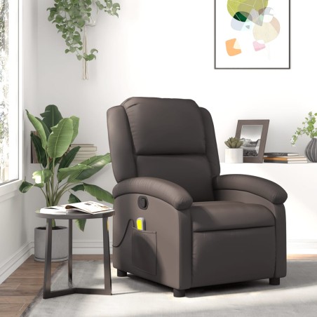 vidaXL Sillón de masaje eléctrico cuero auténtico marrón oscuro 