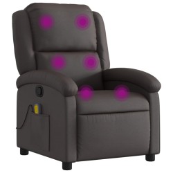 vidaXL Sillón de masaje eléctrico cuero auténtico marrón oscuro 