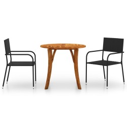 vidaXL Juego de comedor para jardín 3 piezas negro