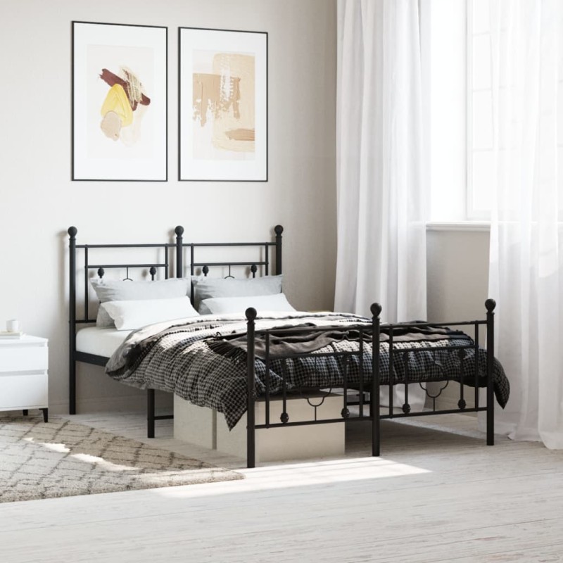 vidaXL Estructura de cama cabecero y pie de cama metal negro 120x200cm vidaXL Estructura de cama cabecero y pie de cama metal negro 120x200cm