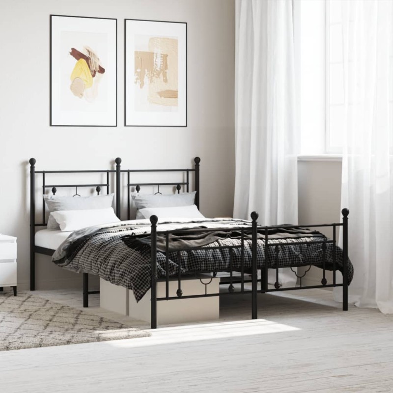 vidaXL Estructura de cama cabecero y pie de cama metal negro 140x190cm vidaXL Estructura de cama cabecero y pie de cama metal negro 140x190cm