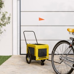 vidaXL Remolque bicicleta mascotas hierro tela Oxford amarillo negro
