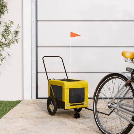vidaXL Remolque bicicleta mascotas hierro tela Oxford amarillo negro