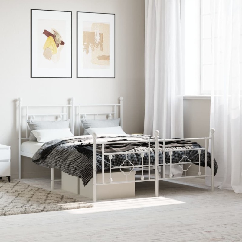 vidaXL Estructura cama metal con cabecero y estribo blanco 135x190 cm vidaXL Estructura cama metal con cabecero y estribo blanco 135x190 cm