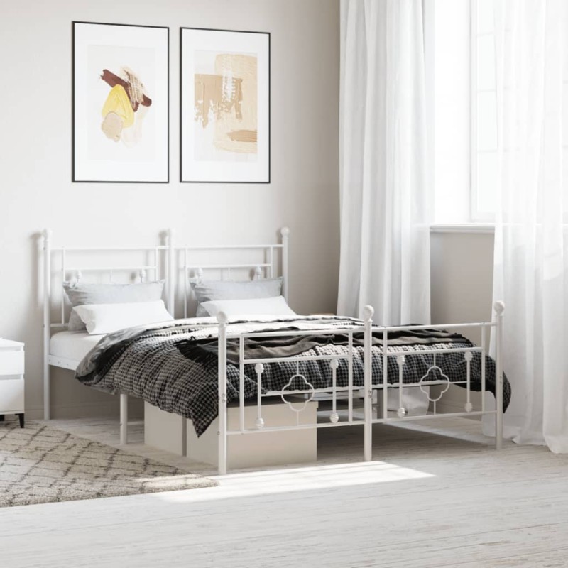vidaXL Estructura cama metal con cabecero y estribo blanco 140x200 cm vidaXL Estructura cama metal con cabecero y estribo blanco 140x200 cm