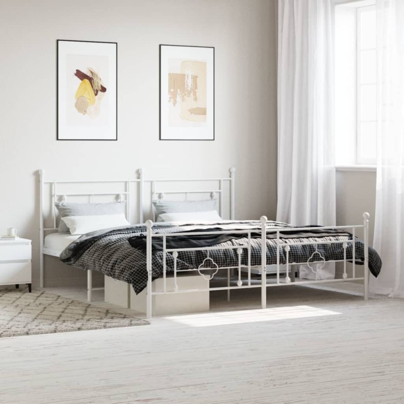 vidaXL Estructura cama metal con cabecero y pie cama blanco 183x213 cm