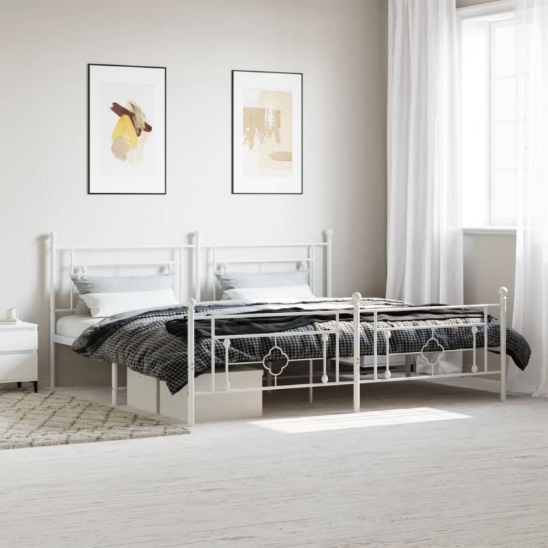 vidaXL Estructura cama metal con cabecero y estribo blanco 200x200 cm vidaXL Estructura cama metal con cabecero y estribo blanco 200x200 cm