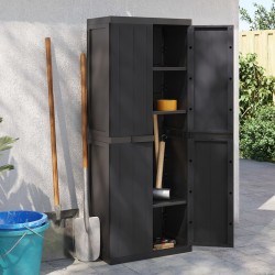 vidaXL Armario de almacenaje exterior PP negro 65x37x165 cm