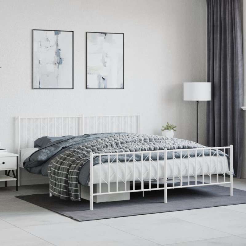 vidaXL Estructura cama metal con cabecero y pie cama blanco 183x213 cm