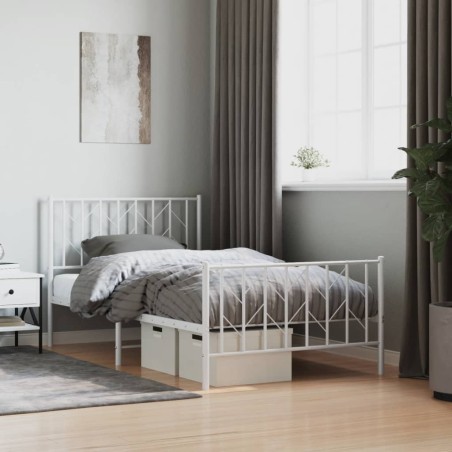 vidaXL Estructura cama metal cabecero y pie de cama blanca 100x190 cm