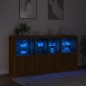 vidaXL Aparador con luces LED roble marrón 202x37x100 cm vidaXL Aparador con luces LED roble marrón 202x37x100 cm
