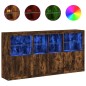 vidaXL Aparador con luces LED roble ahumado 202x37x100 cm