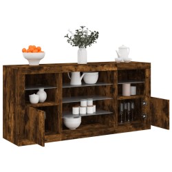vidaXL Aparador con luces LED roble ahumado 142,5x37x67 cm