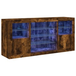 vidaXL Aparador con luces LED roble ahumado 142,5x37x67 cm