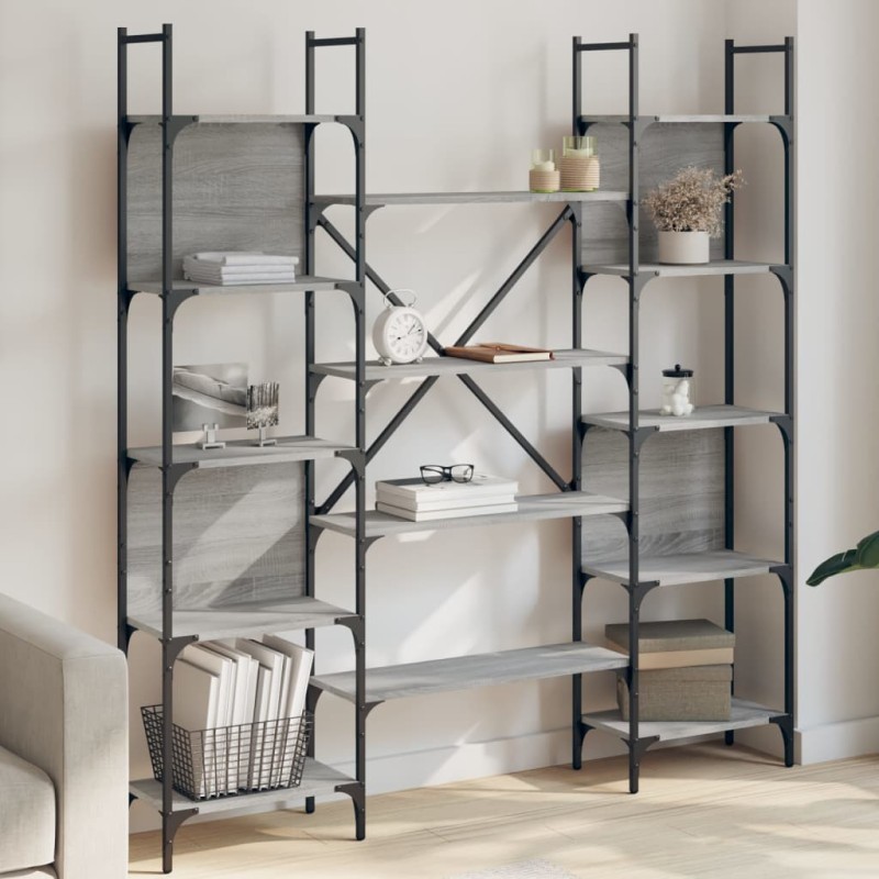 vidaXL Estantería de madera ingeniería gris Sonoma 155,5x24x166,5 cm vidaXL Estantería de madera ingeniería gris Sonoma 155,5x24x166,5 cm