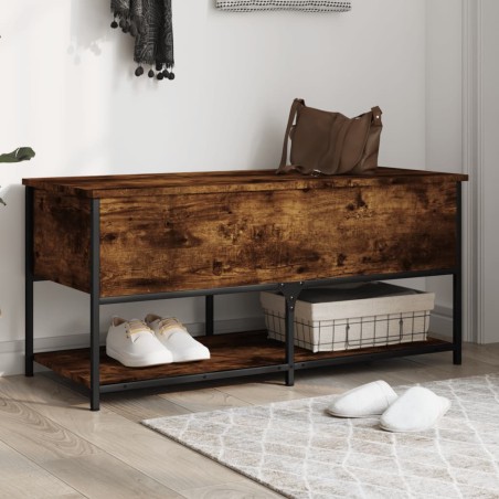 vidaXL Banco almacenaje madera ingeniería roble ahumado 100x42,5x47 cm