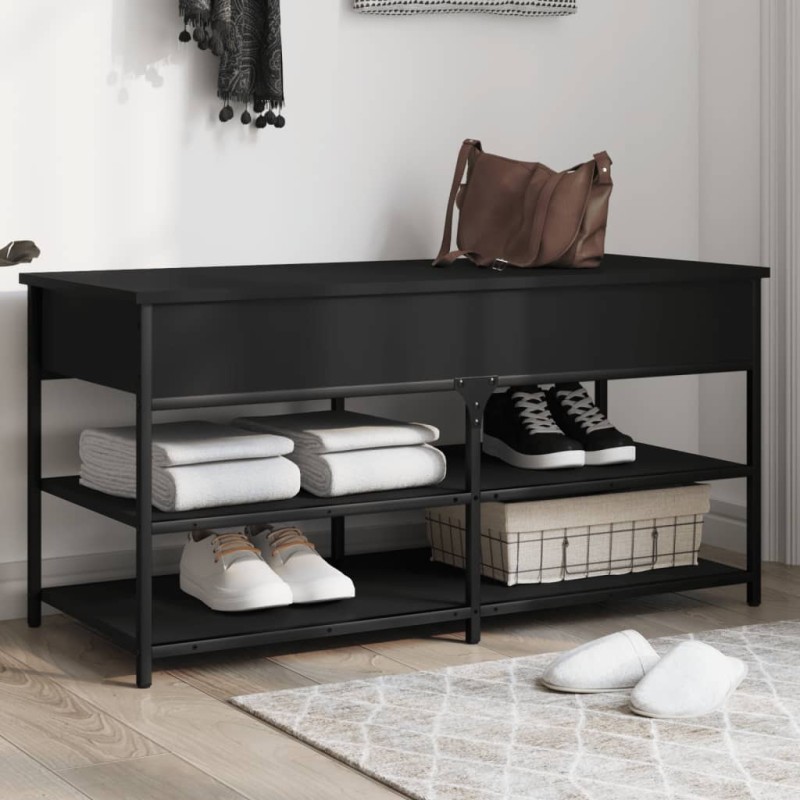 vidaXL Banco zapatero madera de ingeniería negro 100x42,5x50 cm vidaXL Banco zapatero madera de ingeniería negro 100x42,5x50 cm