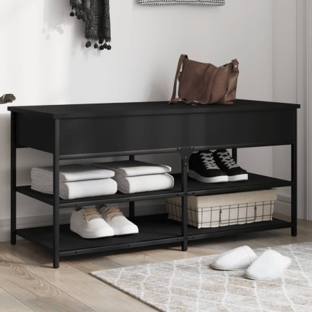 vidaXL Banco zapatero madera de ingeniería negro 100x42,5x50 cm